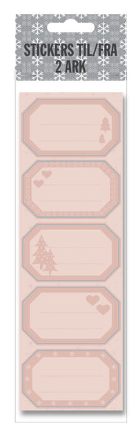 Stickers til/fra pastel rose hjerter/juletræ 2 ark
