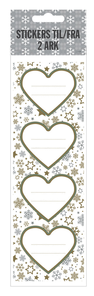 Stickers til/fra hvid/guld hjerter 2 ark
