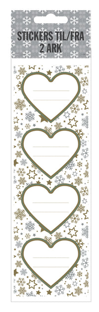 Stickers til/fra hvid/guld hjerter 2 ark