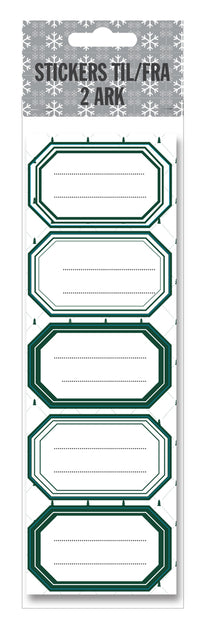 Stickers til/fra mørkegrøn juletræ/stjerner 2 ark