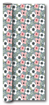 Bogbind/gavepapir lamineret 70cmx2m blomster lyseblå/lyserød