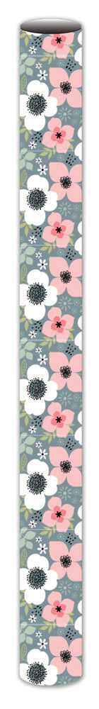 Bogbind/gavepapir lamineret 70cmx2m blomster lyseblå/lyserød