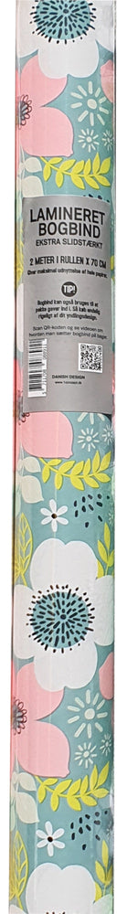 Bogbind/gavepapir lamineret 70cmx2m blomster lyseblå/lyserød