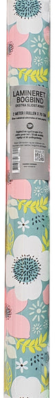 Bogbind/gavepapir lamineret 70cmx2m blomster lyseblå/lyserød