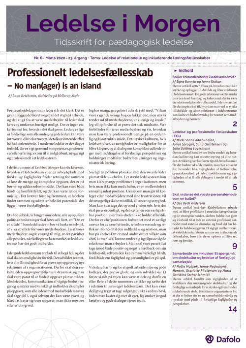 Ledelse i Morgen, Nr. 6. Marts 2020. 23. årgang. Tema: Ledelse af relationelle og inkluderende læringsfællesskaber