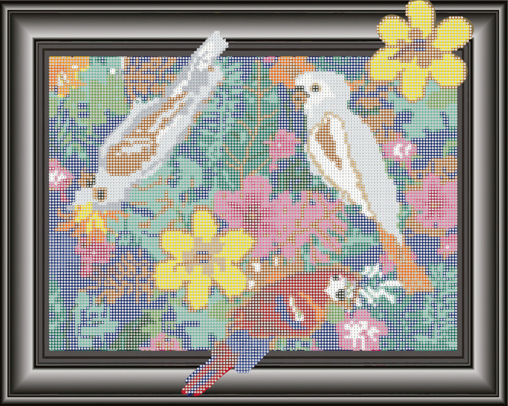 Diamond Art blomster/fugle lærred m/ramme 40x50 cm