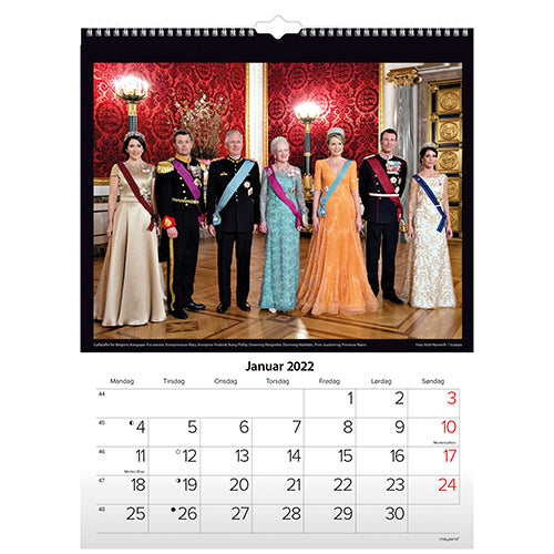 Vægkalender kongehuset 2022 29,5 x 39 cm Mayland