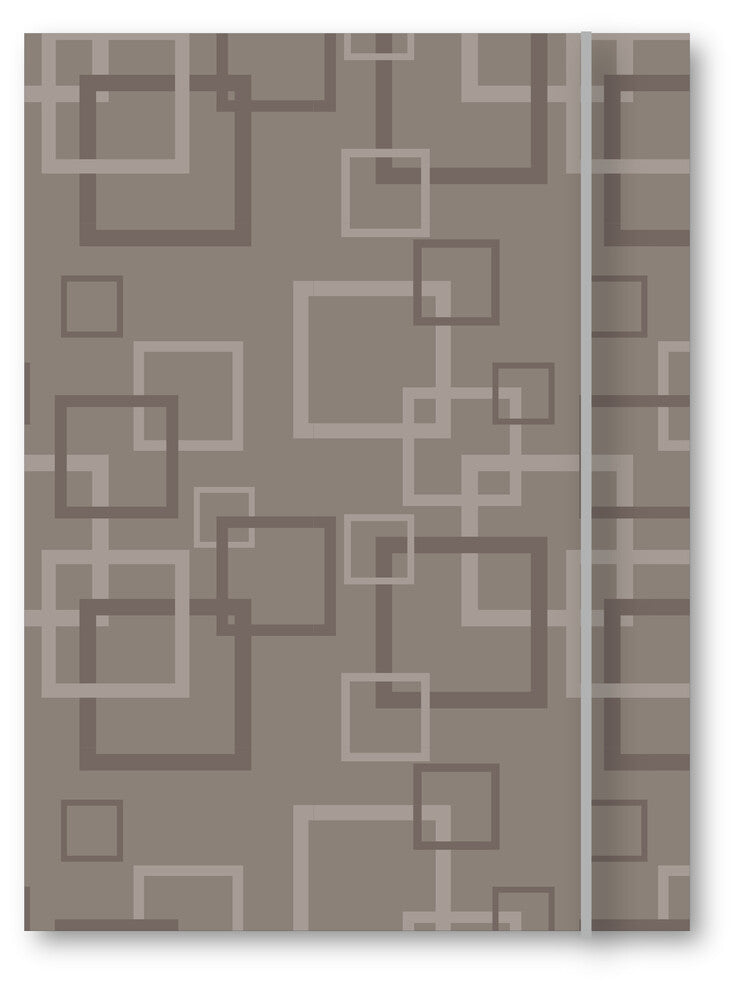 Elastikmappe A4 brun m/lak firkanter 3 brune nuancer