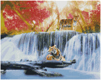 Diamond Art lærred tiger/vandfald 40 x 50 cm
