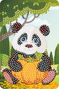 Diamond Art panda m/græskar 10 x 15 cm