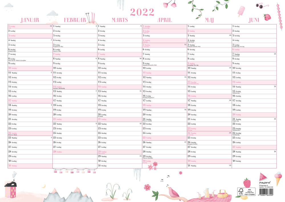 Vægkalender A3 Annies 2022 30 x 42 cm Mayland