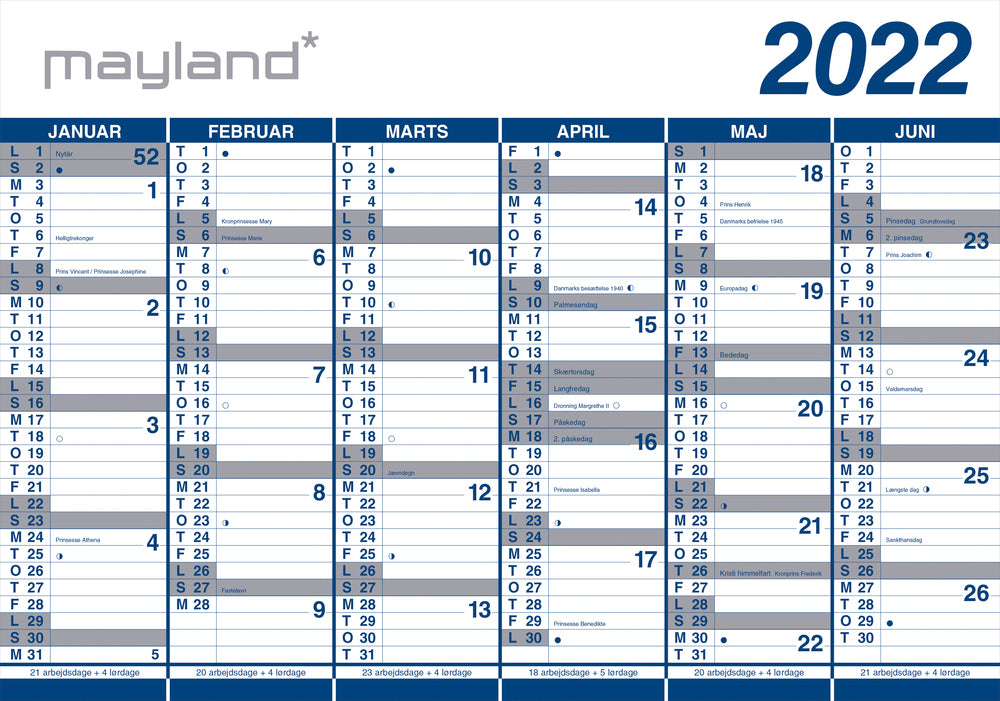 Kæmpekalender dobbelt sidet 2022 100 x 70 cm Mayland