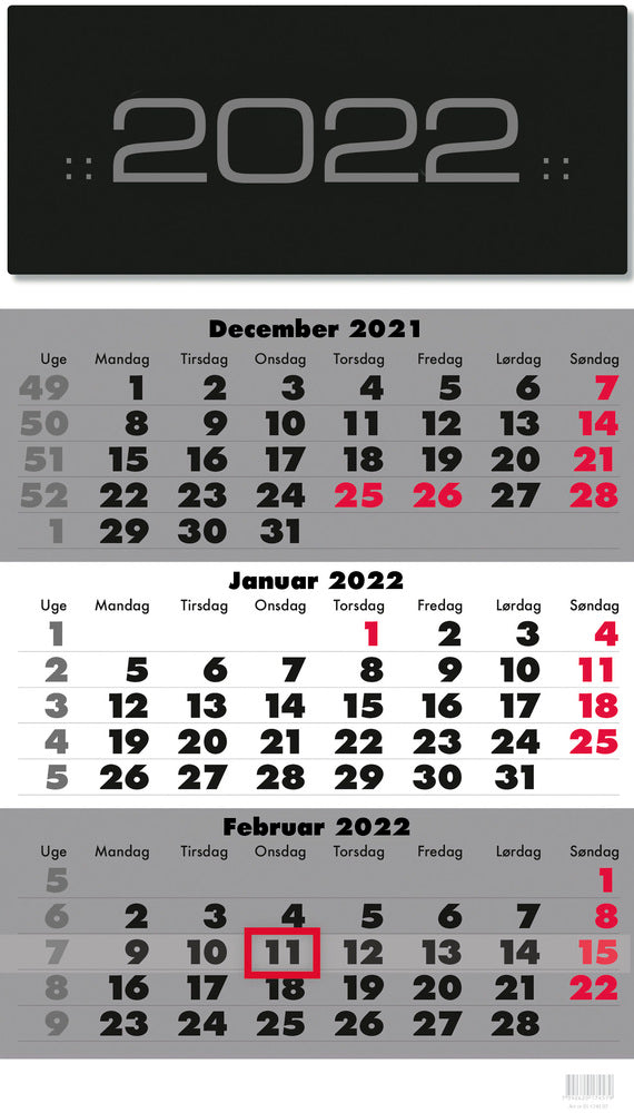 Vægkalender triplanner 2022 28,5 x 50 cm Mayland