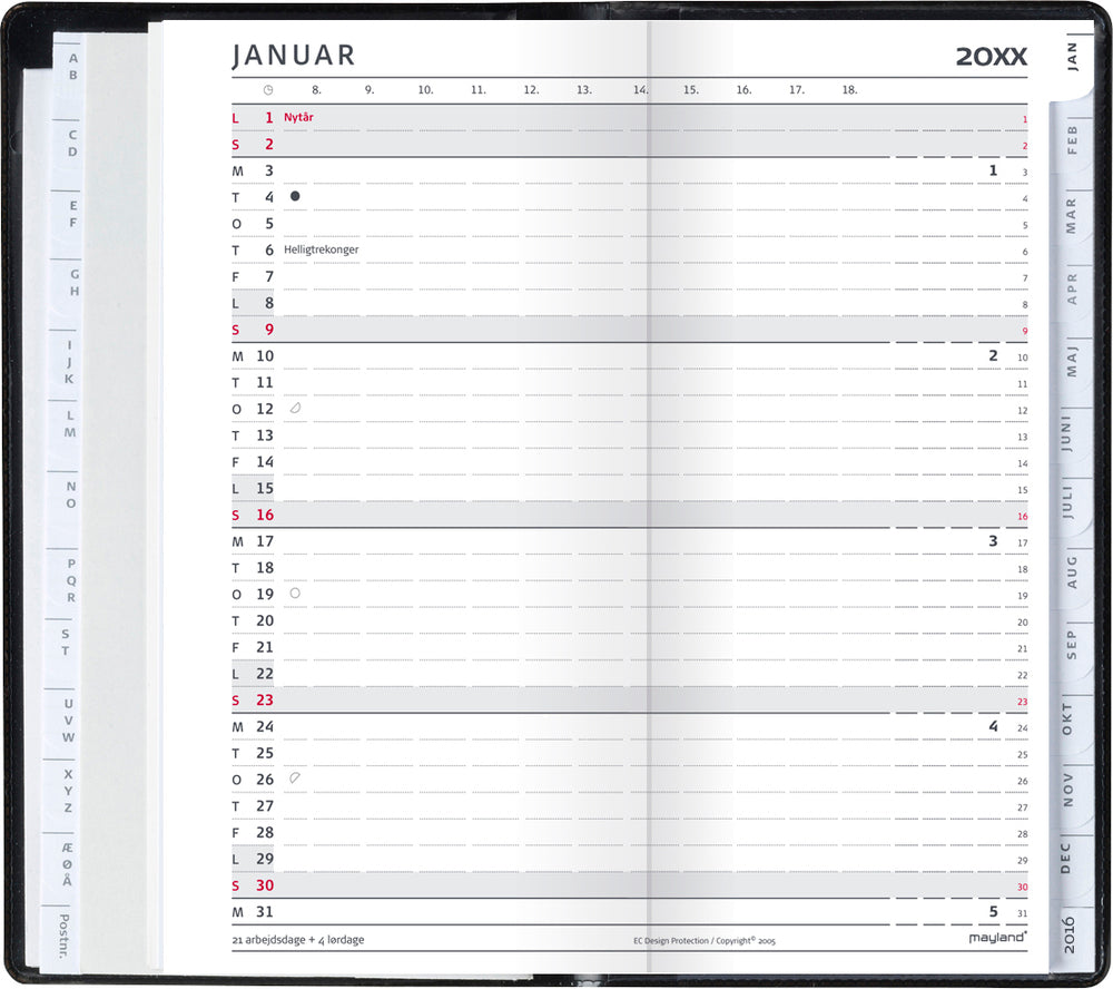 Index planner måned rød 2022 9 x 17 cm Mayland