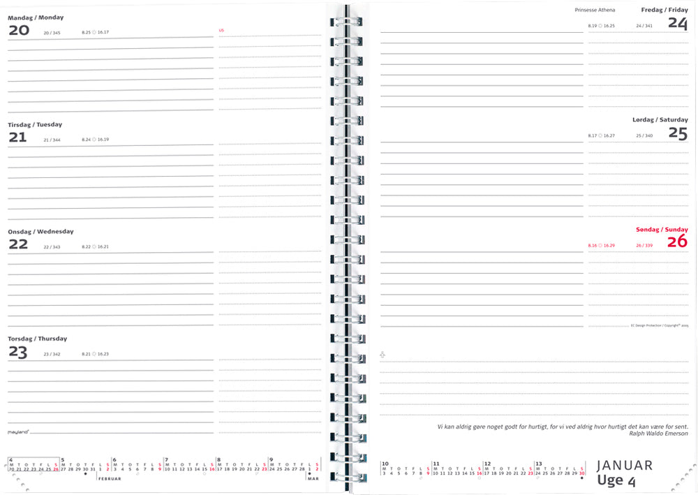 Ugekalender A5 international karton 2022 Mayland