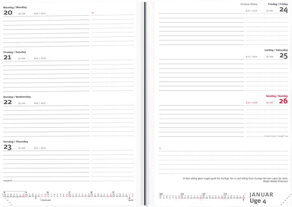 Ugekalender A5 international 2022 Mayland