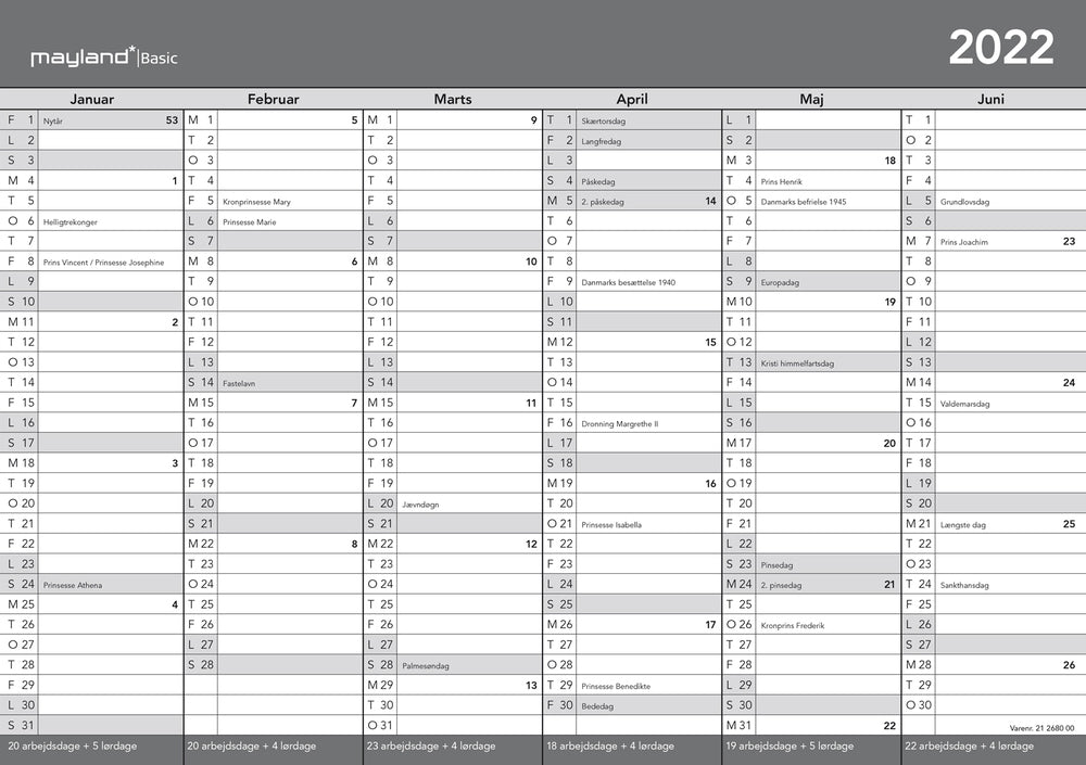 Basic A4 kontorkalender 2022 Mayland