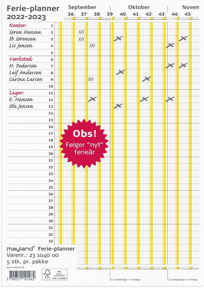 Ferie planner 2022/2023 100 x 20 cm Mayland