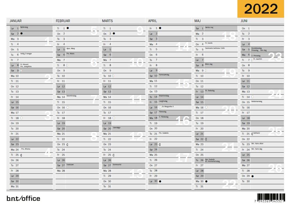 Vægkalender A4 2022 BNT
