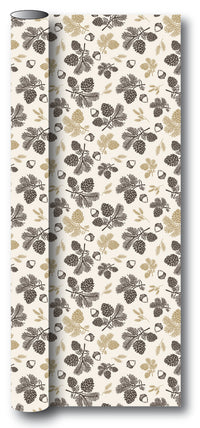 Gavepapir guld/brun metallic kogler/grangren/agern 3m x 70cm