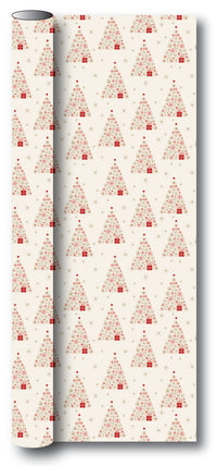 Gavepapir creme m/guld/rød metallic juletræer/pakke 3m x70cm