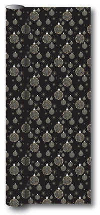 Gavepapir sort metallic m/julekugler/sputnik 3 m x 70 cm
