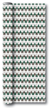 Gavepapir hvid m/brun/grøn metallic juletræ 3 m x 70 cm