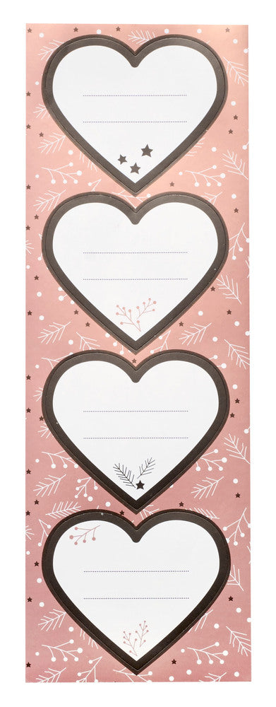 Stickers til/fra rose/brun hjerter m/gren/stjerner 2ark 8stk