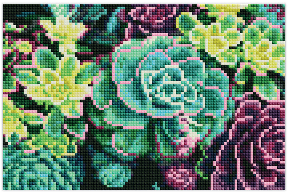 Diamond Art lærred sukkulenter 30 x 20 cm