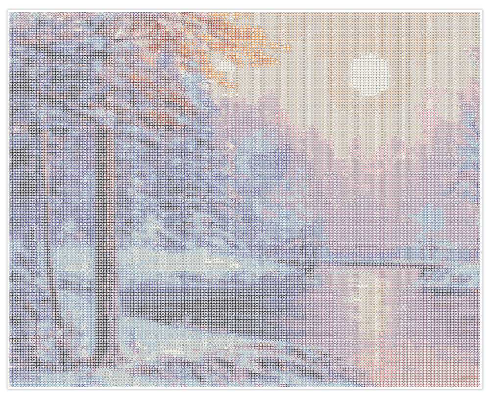 Diamond Art lærred snelandskab med å og bro 40 x 50 cm