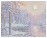 Diamond Art lærred snelandskab med å og bro 40 x 50 cm