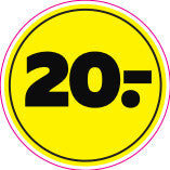 Etiket 20,- gul ø40mm / 100 stk
