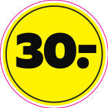 Etiket 30,- gul ø40mm / 100 stk