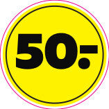 Etiket 50,- gul ø40mm / 100 stk
