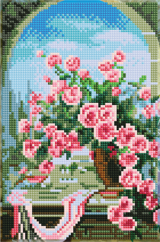 Diamond Art vindue m/ lyserøde roser 20 x 30 cm
