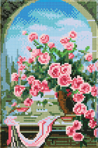 Diamond Art vindue m/ lyserøde roser 20 x 30 cm