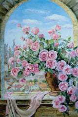 Diamond Art vindue m/ lyserøde roser 20 x 30 cm