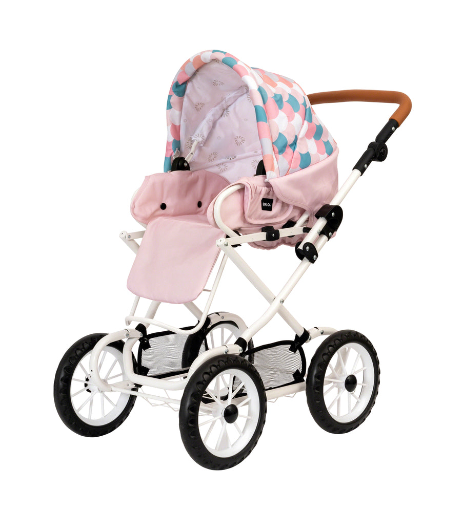 BRIO Kombi dukkevogn, dråbemønster, pink