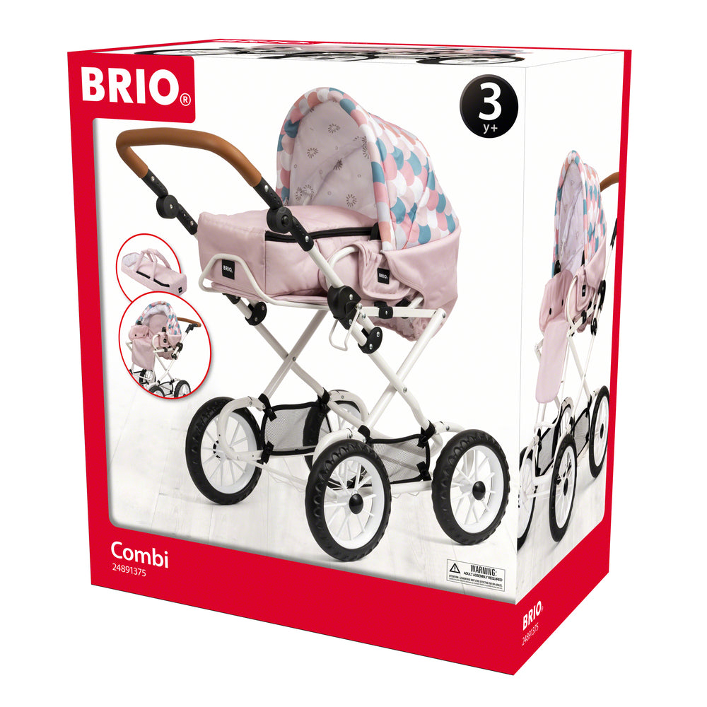 BRIO Kombi dukkevogn, dråbemønster, pink