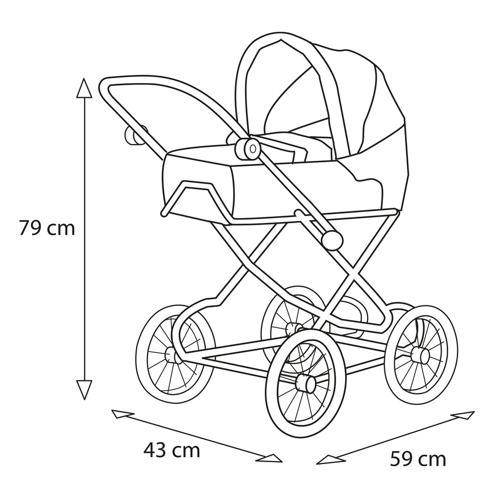 BRIO Kombi dukkevogn, dråbemønster, pink