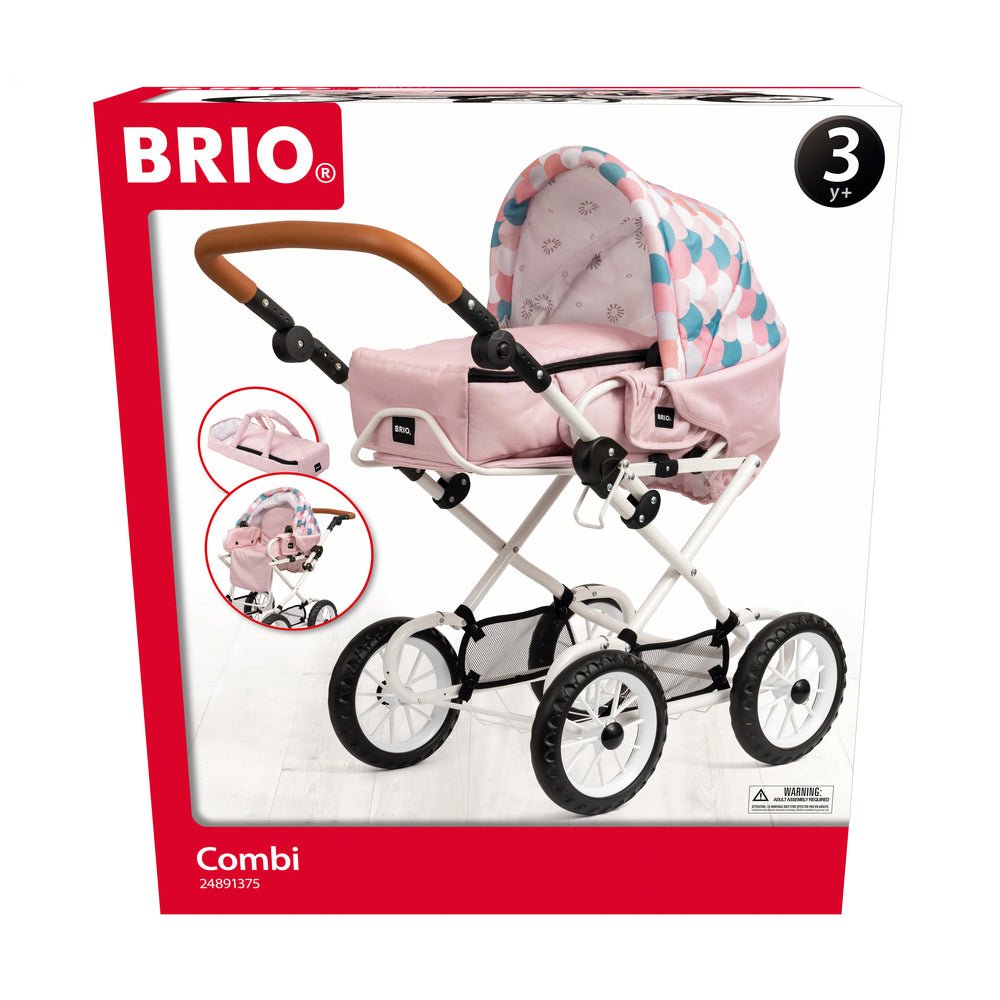 BRIO Kombi dukkevogn, dråbemønster, pink