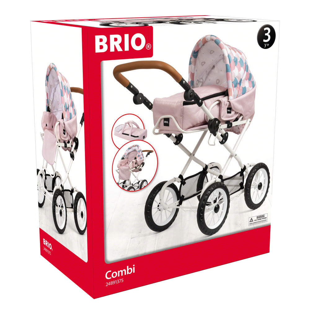BRIO Kombi dukkevogn, dråbemønster, pink