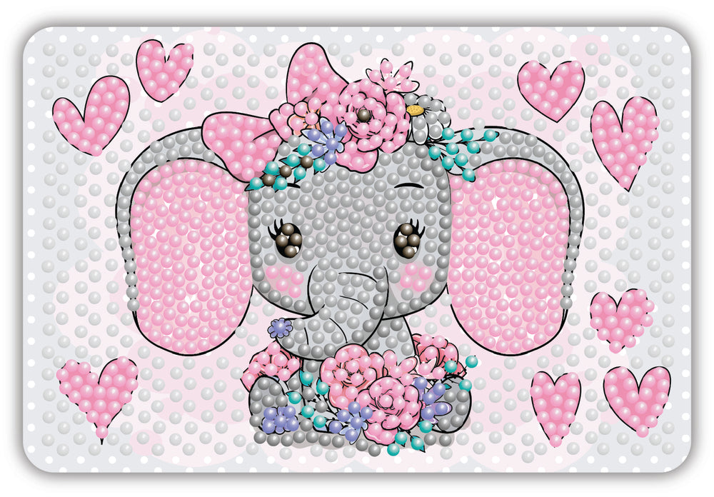 Diamond Art baby elefant/blomster 10 x 15 cm
