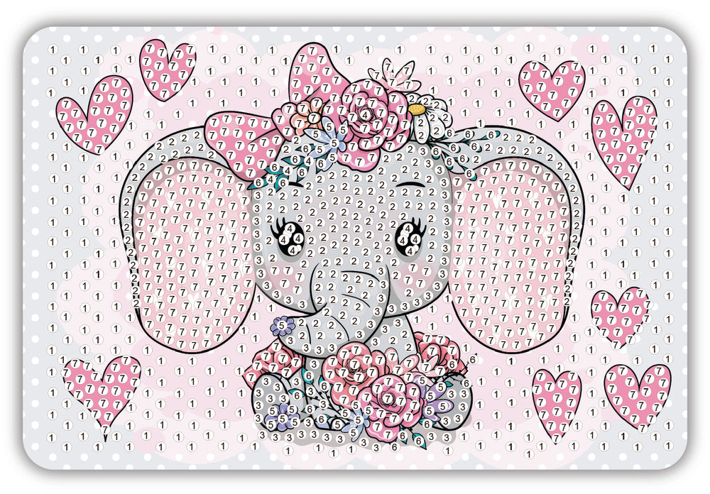 Diamond Art baby elefant/blomster 10 x 15 cm