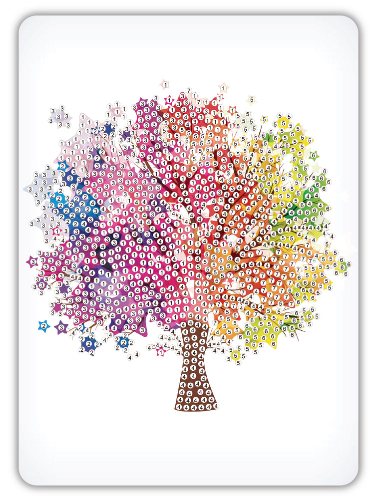 Diamond Art træ m/stjerner farverig 13 x 18 cm