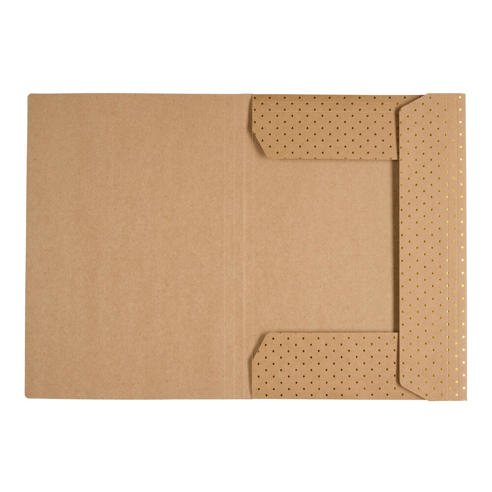 Elastikmappe A4 kraft m/guld foil prikker