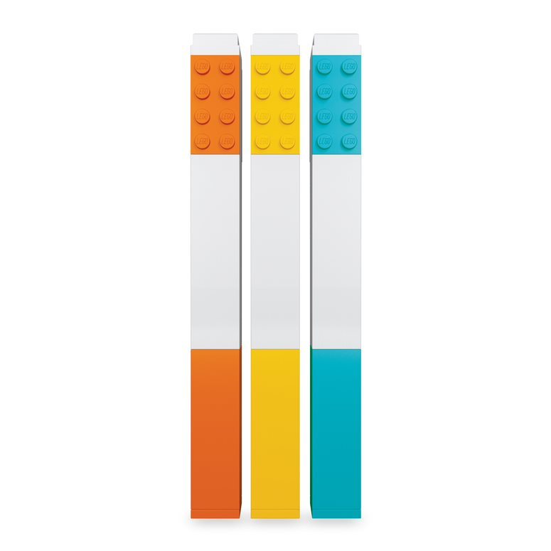 LEGO highlighters, 3 stk. orange, gul og tyrkis i box