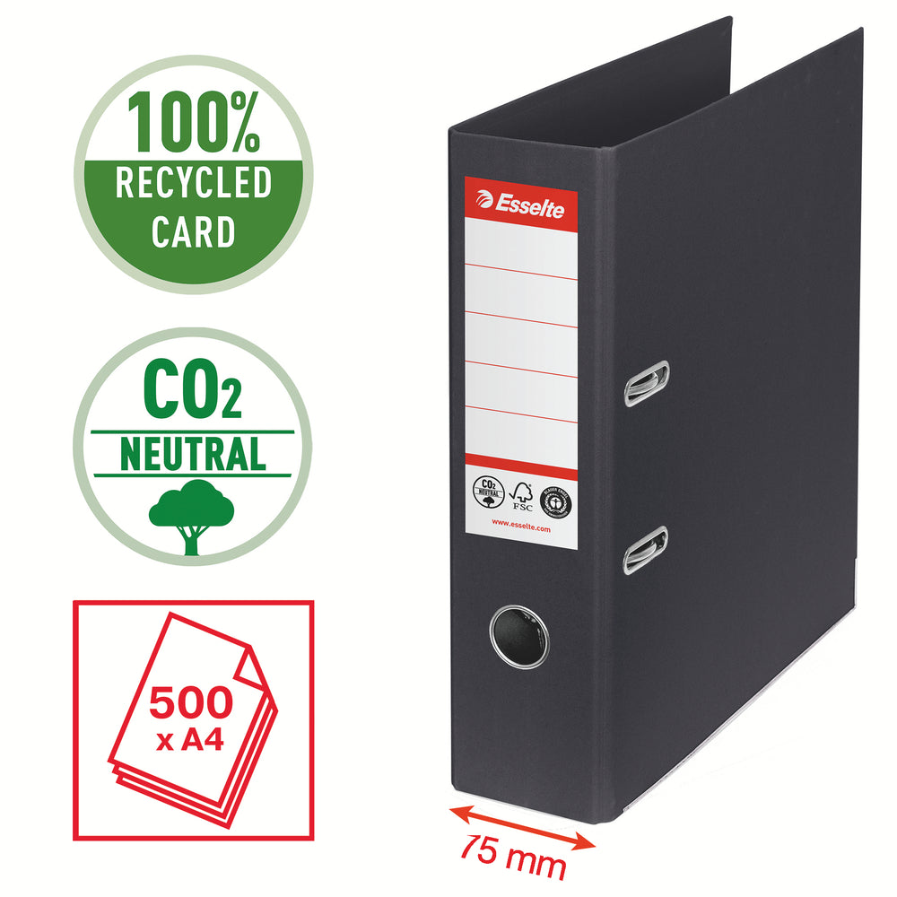 Brevordner Esselte No1 pap CO² neutral A4 75 mm ryg Sort