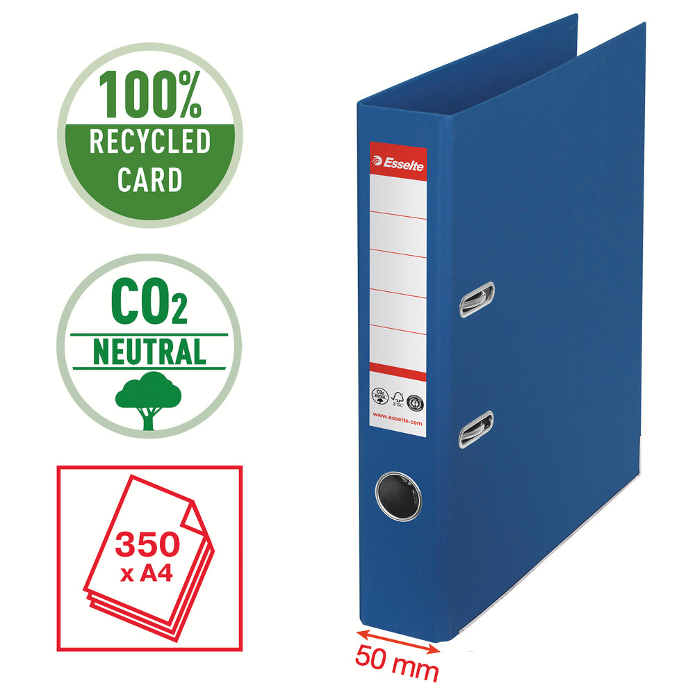 Brevordner Esselte No1 pap CO² neutral A4 50 mm ryg Blå