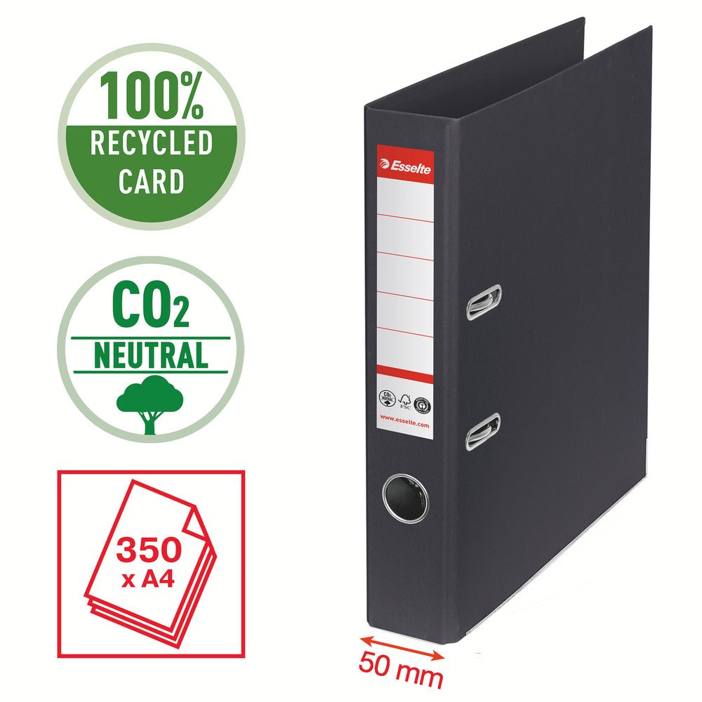 Brevordner Esselte No1 pap CO² neutral A4 50 mm ryg Sort